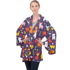 Pet Animal 01 Long Sleeve Velvet Kimono  by myclothy