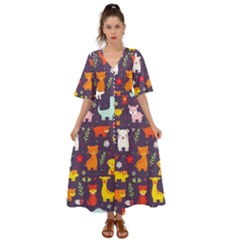 Pet Animal 01 Kimono Sleeve Boho Dress