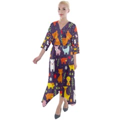 Pet Animal 01 Quarter Sleeve Wrap Front Maxi Dress