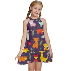 Pet Animal 01 Kids  Halter Collar Waist Tie Chiffon Dress by myclothy