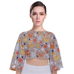 Pet Animal 02 Tie Back Butterfly Sleeve Chiffon Top