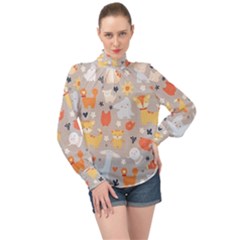 Pet Animal 02 High Neck Long Sleeve Chiffon Top