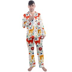 Pet Animal 03 Men s Long Sleeve Satin Pajamas Set