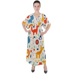 Pet Animal 03 V-neck Boho Style Maxi Dress