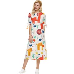 Pet Animal 03 Bow Sleeve Chiffon Midi Dress