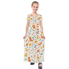 Pet Animal 04 Kids  Short Sleeve Maxi Dress