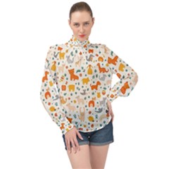 Pet Animal 04 High Neck Long Sleeve Chiffon Top