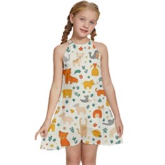 Pet Animal 04 Kids  Halter Collar Waist Tie Chiffon Dress