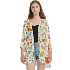 Pet Animal 04 Open Front 3/4 Sleeve Batwing Chiffon Cardigan Kimono