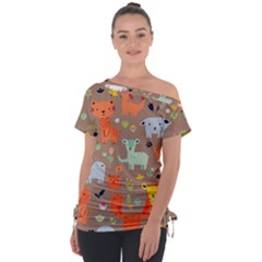 Pet Animal 05 Off Shoulder Tie-up T-shirt