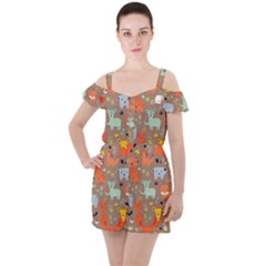 Pet Animal 05 Ruffle Cut Out Chiffon Playsuit