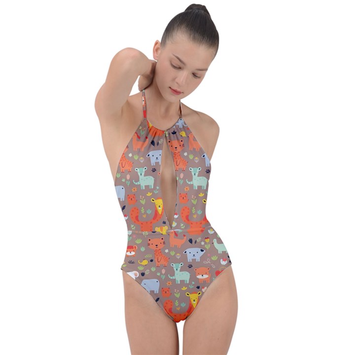 Pet Animal 05 Plunge Cut Halter Swimsuit