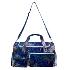 Blue Feathers And Flames Sports Gym Duffle Bag With Shoe Compartment by kaleidomarblingart