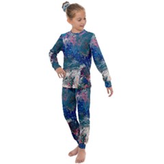 Blue Feathers And Flames Kids  Long Sleeve Set  by kaleidomarblingart