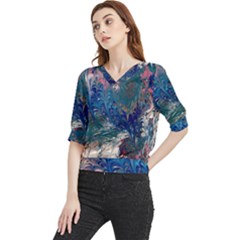 Blue Feathers And Flames Quarter Sleeve Blouse