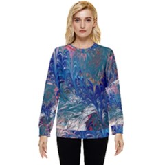 Blue Feathers And Flames Hidden Pocket Sweatshirt by kaleidomarblingart