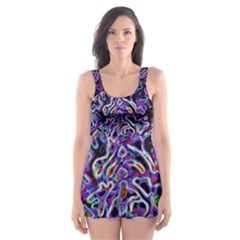 Neon Symphony Design Skater Dress Swimsuit by dflcprintsclothing