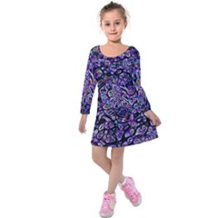 Neon Symphony Design Kids  Long Sleeve Velvet Dress by dflcprintsclothing