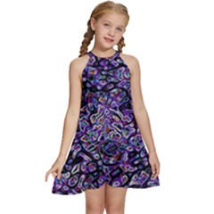 Neon Symphony Design Kids  Halter Collar Waist Tie Chiffon Dress by dflcprintsclothing