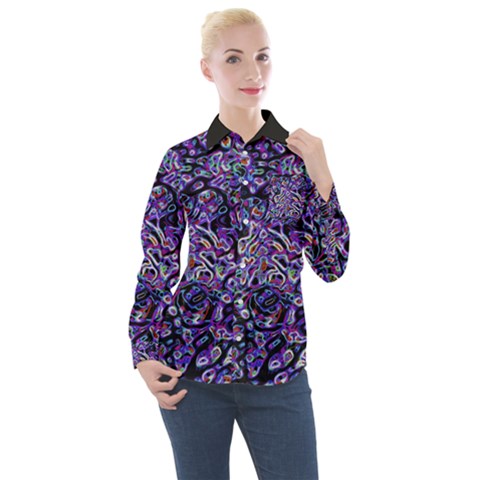 Neon Symphony Design Women s Long Sleeve Pocket Shirt by dflcprintsclothing