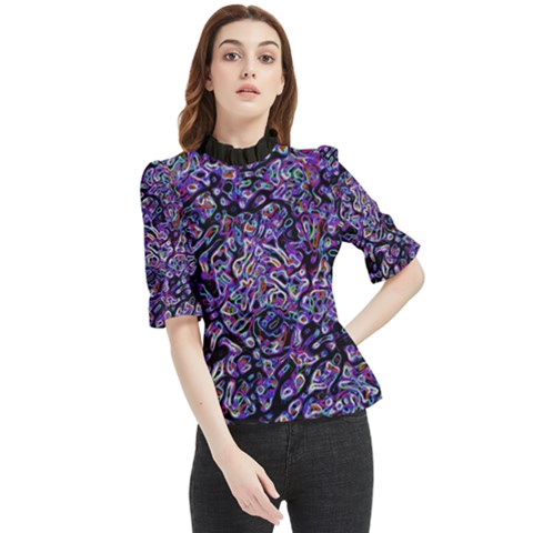 Neon Symphony Design Frill Neck Blouse by dflcprintsclothing