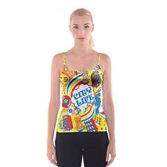 Colorful City Life Horizontal Seamless Pattern Urban City Spaghetti Strap Top