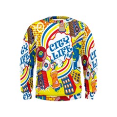 Colorful City Life Horizontal Seamless Pattern Urban City Kids  Sweatshirt