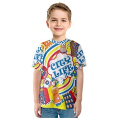 Colorful City Life Horizontal Seamless Pattern Urban City Kids  Sport Mesh T-shirt