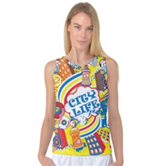 Colorful City Life Horizontal Seamless Pattern Urban City Women s Basketball Tank Top