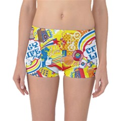 Colorful City Life Horizontal Seamless Pattern Urban City Boyleg Bikini Bottoms