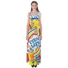 Colorful City Life Horizontal Seamless Pattern Urban City Empire Waist Maxi Dress