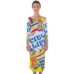 Colorful City Life Horizontal Seamless Pattern Urban City Quarter Sleeve Midi Bodycon Dress