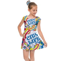 Colorful City Life Horizontal Seamless Pattern Urban City Kids  Cap Sleeve Dress