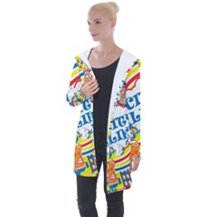 Colorful City Life Horizontal Seamless Pattern Urban City Longline Hooded Cardigan