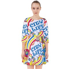 Colorful City Life Horizontal Seamless Pattern Urban City Smock Dress