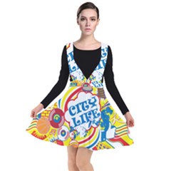 Colorful City Life Horizontal Seamless Pattern Urban City Plunge Pinafore Dress