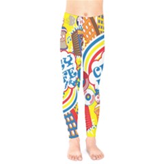 Colorful City Life Horizontal Seamless Pattern Urban City Kids  Leggings