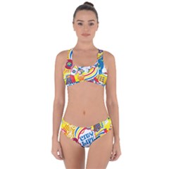 Colorful City Life Horizontal Seamless Pattern Urban City Criss Cross Bikini Set