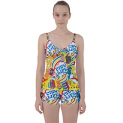 Colorful City Life Horizontal Seamless Pattern Urban City Tie Front Two Piece Tankini