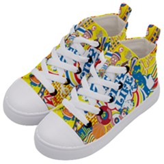 Colorful City Life Horizontal Seamless Pattern Urban City Kids  Mid-top Canvas Sneakers