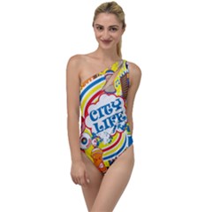 Colorful City Life Horizontal Seamless Pattern Urban City To One Side Swimsuit