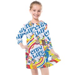 Colorful City Life Horizontal Seamless Pattern Urban City Kids  Quarter Sleeve Shirt Dress