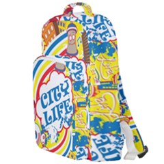 Colorful City Life Horizontal Seamless Pattern Urban City Double Compartment Backpack