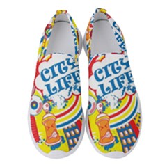 Colorful City Life Horizontal Seamless Pattern Urban City Women s Slip On Sneakers