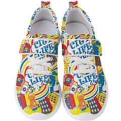 Colorful City Life Horizontal Seamless Pattern Urban City Men s Velcro Strap Shoes