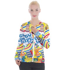 Colorful City Life Horizontal Seamless Pattern Urban City Casual Zip Up Jacket