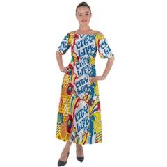 Colorful City Life Horizontal Seamless Pattern Urban City Shoulder Straps Boho Maxi Dress  by Bedest