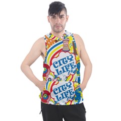 Colorful City Life Horizontal Seamless Pattern Urban City Men s Sleeveless Hoodie