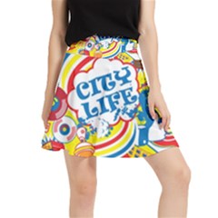 Colorful City Life Horizontal Seamless Pattern Urban City Waistband Skirt