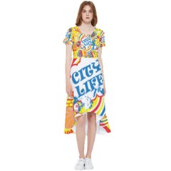 Colorful City Life Horizontal Seamless Pattern Urban City High Low Boho Dress